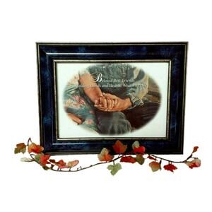 Farmer Couple Framed Print Love Inscription VTG Decor 💙